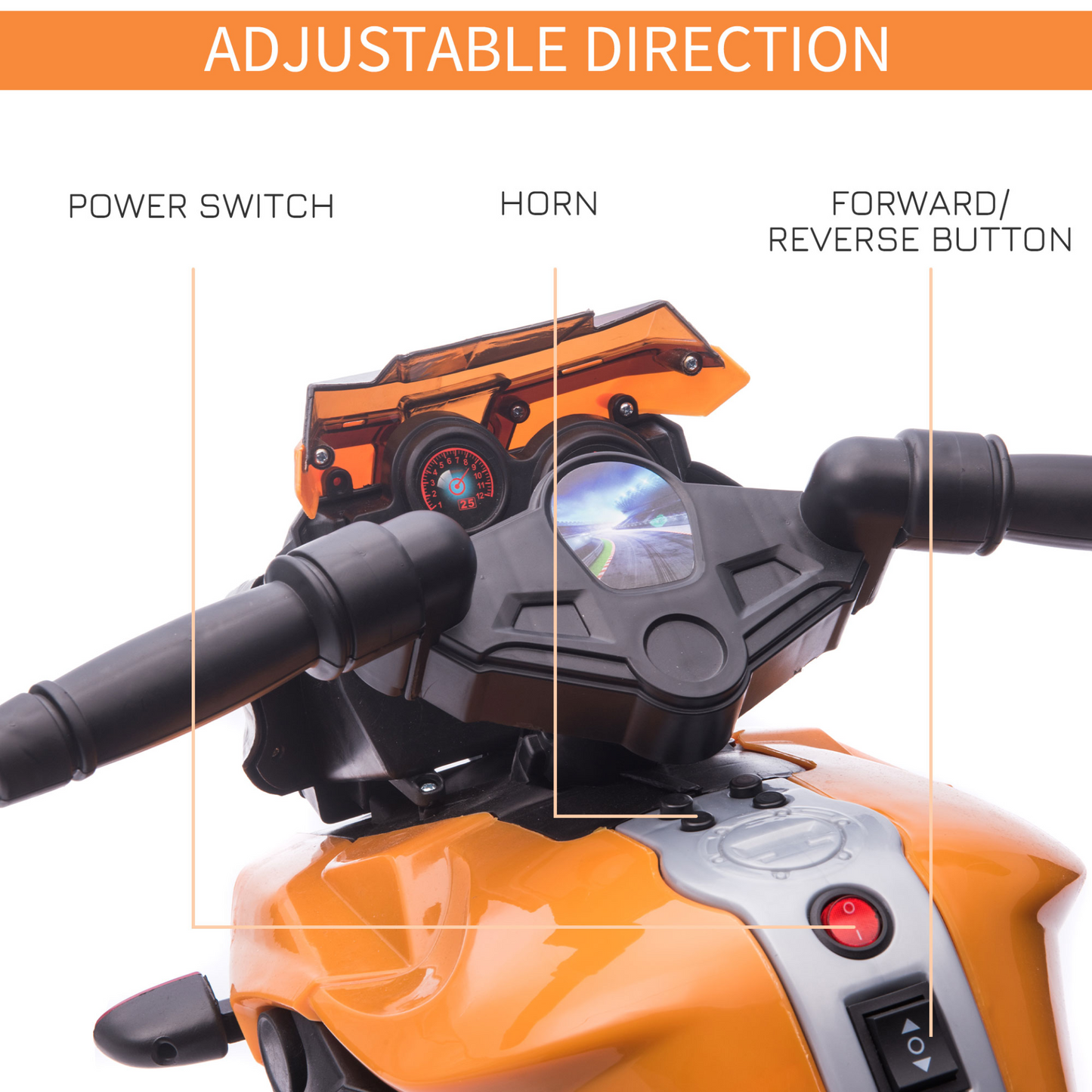 6V Electric Ride On Motorcycle Vehicle w/ Lights Horn Realistic Sounds Outdoor Play Toy for 1.5-4 Years Old Orange