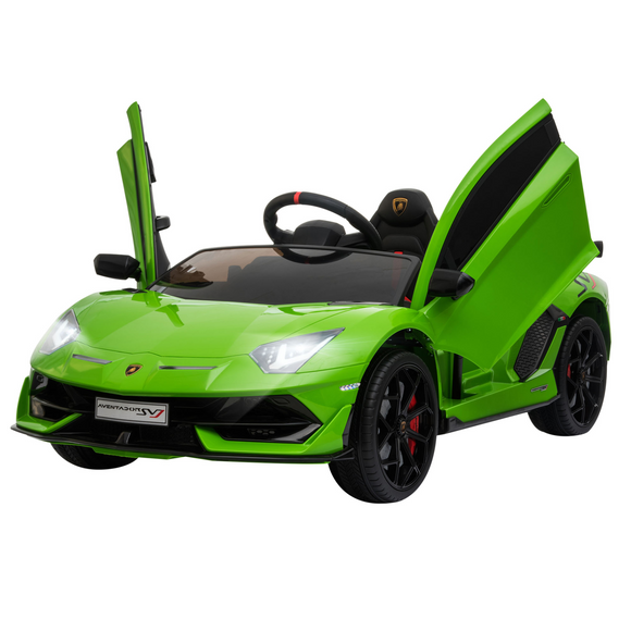 Lamborghini SVJ 12V Battery-powered 2 Motors Kids Electric Ride On Car Lamborghini Aventador Racing Car Toy with Parental Remote Control Music Lights Suspension Wheels for 3-8 Years Old Green