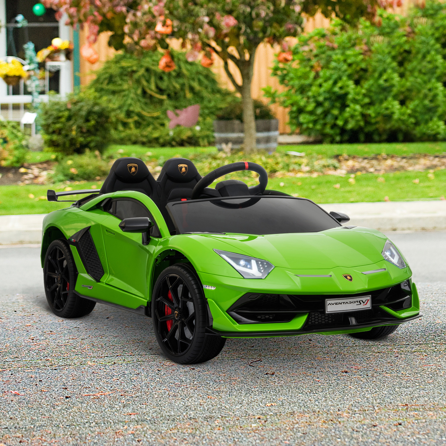 Lamborghini SVJ 12V Battery-powered 2 Motors Kids Electric Ride On Car Lamborghini Aventador Racing Car Toy with Parental Remote Control Music Lights Suspension Wheels for 3-8 Years Old Green