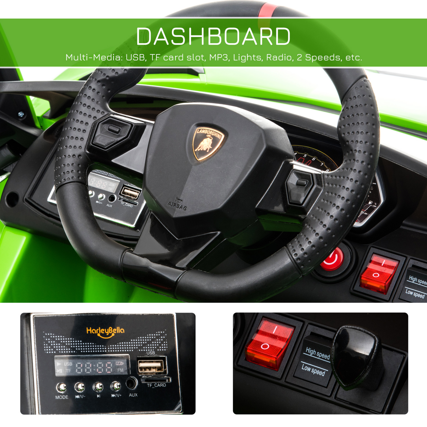 Lamborghini SVJ 12V Battery-powered 2 Motors Kids Electric Ride On Car Lamborghini Aventador Racing Car Toy with Parental Remote Control Music Lights Suspension Wheels for 3-8 Years Old Green