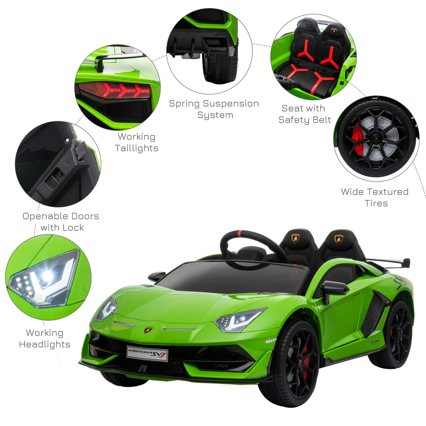 Lamborghini SVJ 12V Battery-powered 2 Motors Kids Electric Ride On Car Lamborghini Aventador Racing Car Toy with Parental Remote Control Music Lights Suspension Wheels for 3-8 Years Old Green