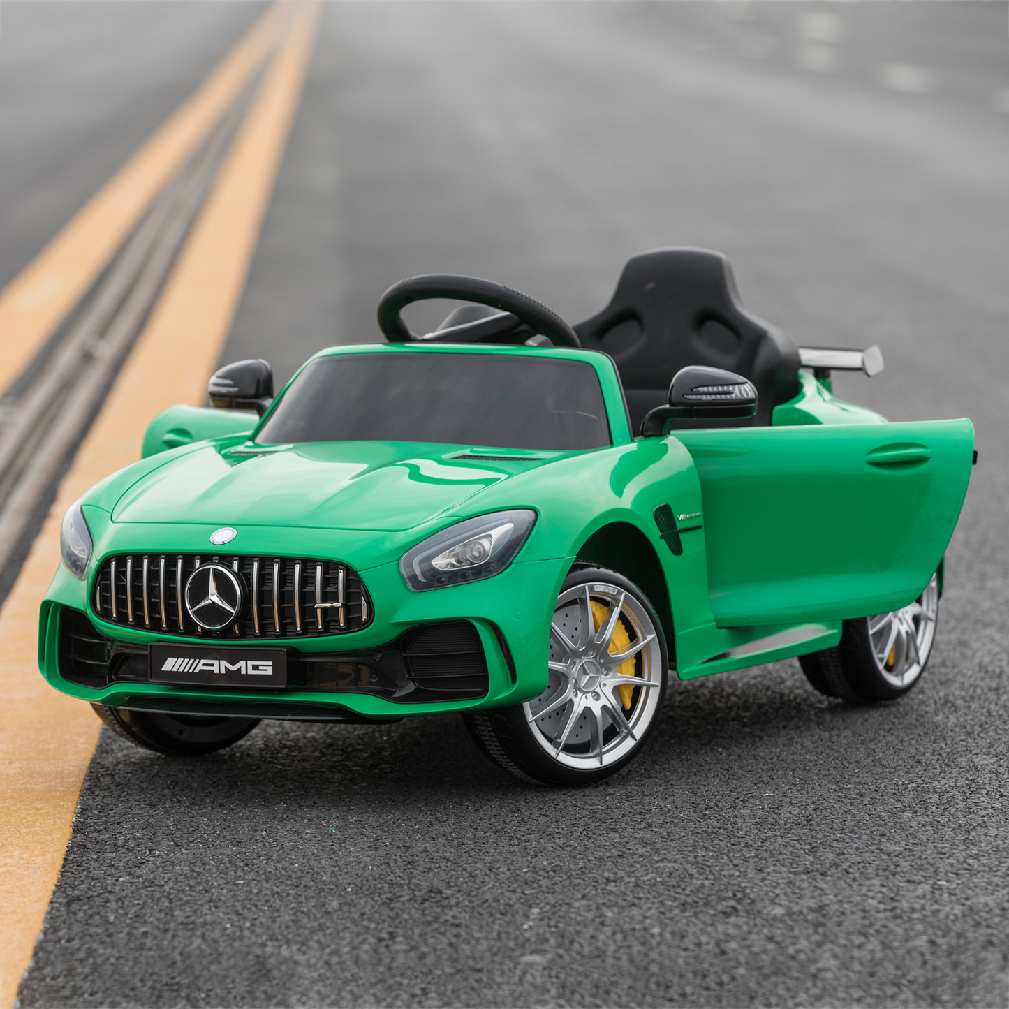 OFFICIALLY LICENSED MERCEDES BENZ AMG GTR 12v, 2 Motors Kids Electric Ride On Car GTR Toy with Parental Remote Control Music Lights MP3 Suspension Wheels for 3-5 Years Old Green