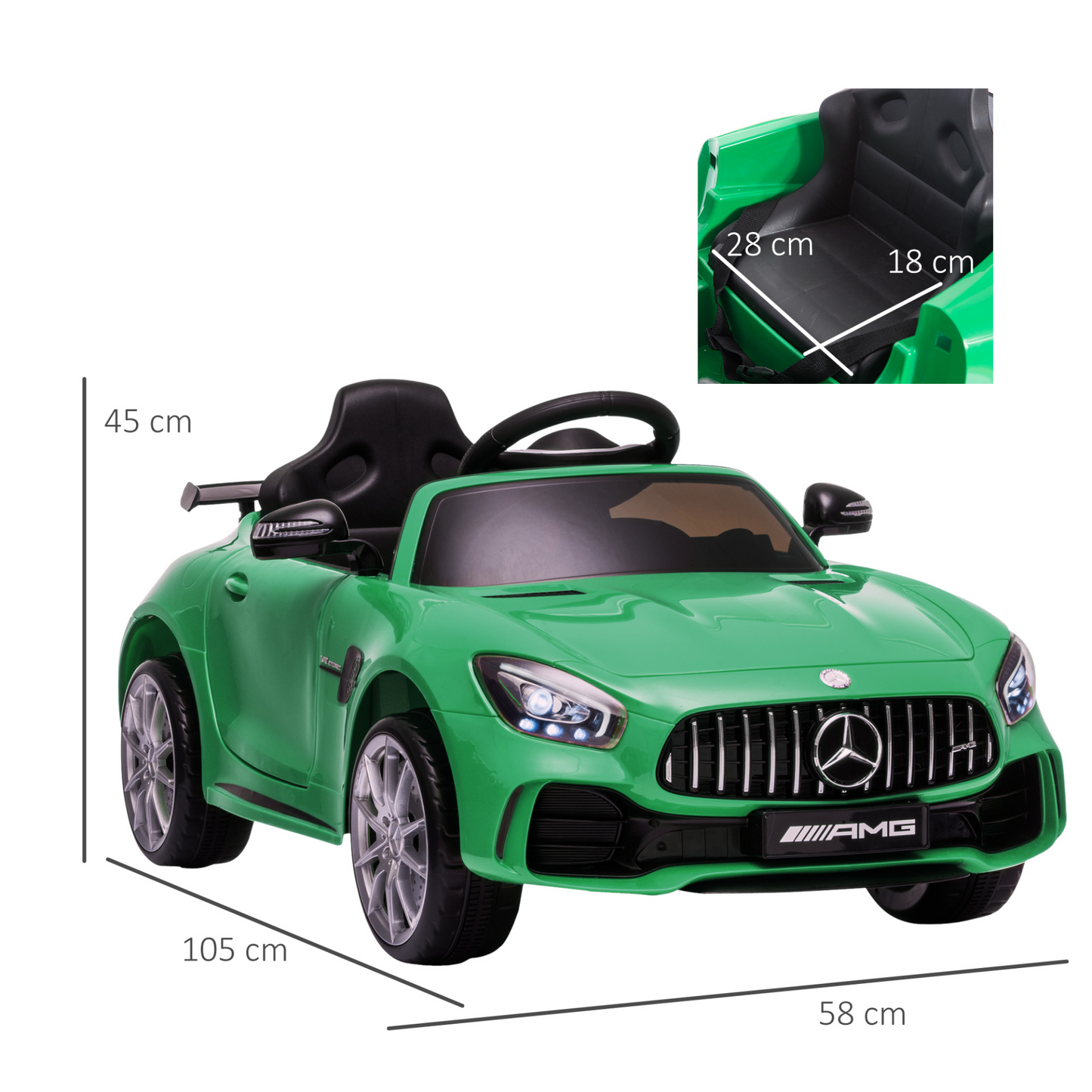 OFFICIALLY LICENSED MERCEDES BENZ AMG GTR 12v, 2 Motors Kids Electric Ride On Car GTR Toy with Parental Remote Control Music Lights MP3 Suspension Wheels for 3-5 Years Old Green