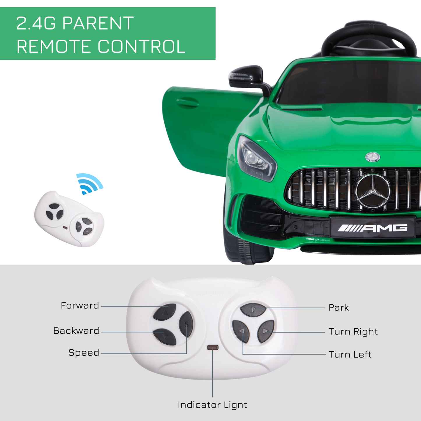 OFFICIALLY LICENSED MERCEDES BENZ AMG GTR 12v, 2 Motors Kids Electric Ride On Car GTR Toy with Parental Remote Control Music Lights MP3 Suspension Wheels for 3-5 Years Old Green