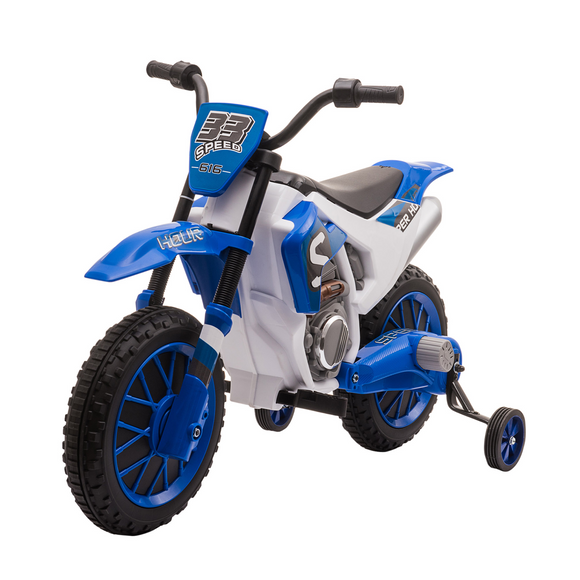 12V Kids Electric Motorbike Ride-On Motorcycle Vehicle Toy w/ Training Wheels, for Ages 3-5 Years - Blue