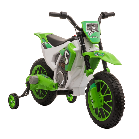 12V Kids Electric Motorbike Ride-On Motorcycle Vehicle Toy w/ Training Wheels, for Ages 3-5 Years - Green