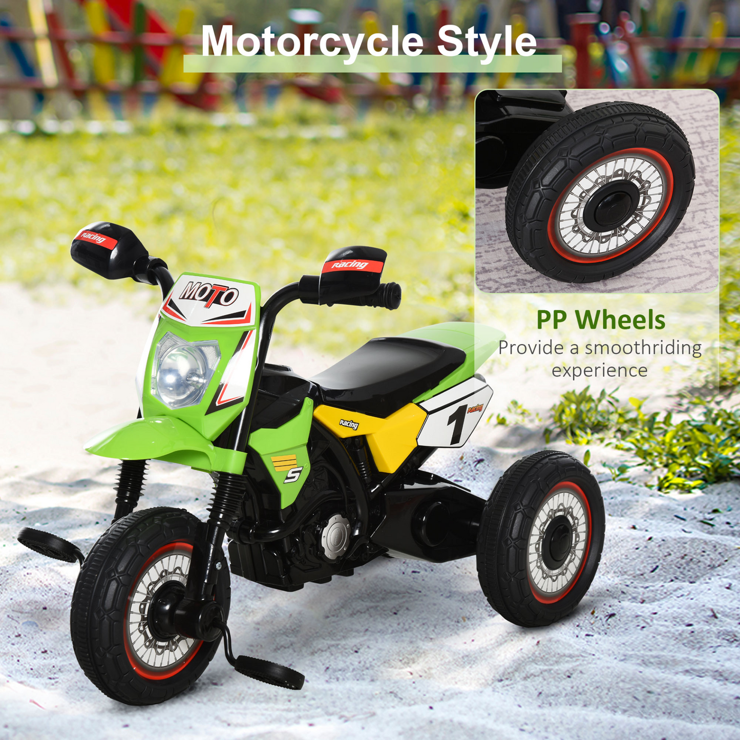 Toddler Pedal Motorcycle Kids Ride On Tricycle Early Learning w/ Music Lights Handlebar Stickers Exercise Boys Girls Gift for Kids 18 - 36 Months Green