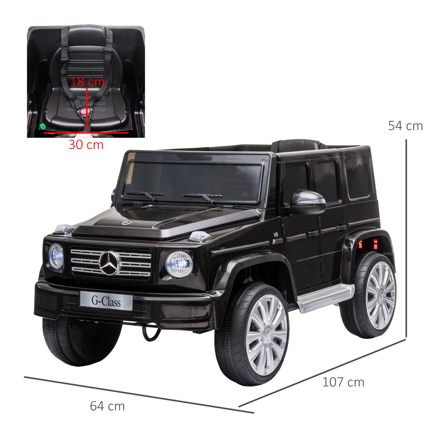 Mercedes Benz 12V Battery-powered 2 Motors Kids Electric Ride On Car Mercedes Benz G500 Toy with Parental Remote Control Music Lights MP3 Suspension Wheels for 3-8 Years Old Black