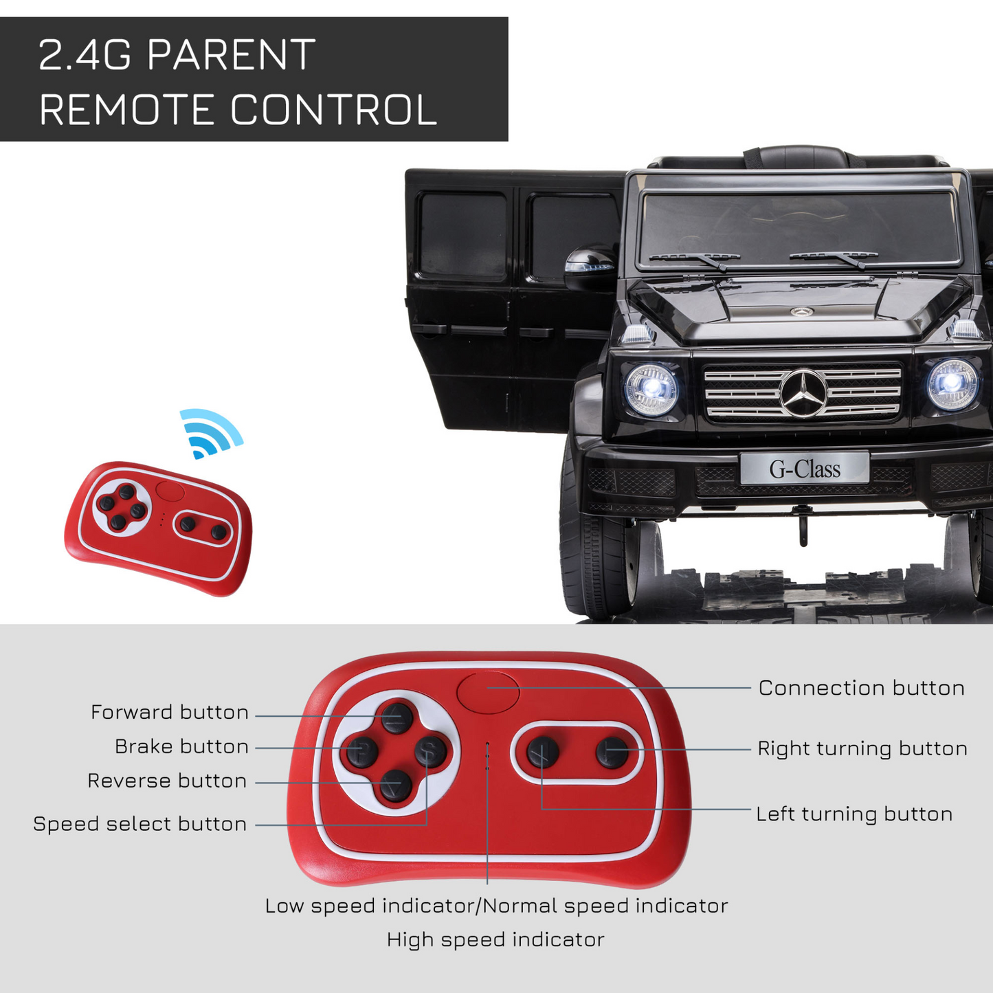 Mercedes Benz 12V Battery-powered 2 Motors Kids Electric Ride On Car Mercedes Benz G500 Toy with Parental Remote Control Music Lights MP3 Suspension Wheels for 3-8 Years Old Black