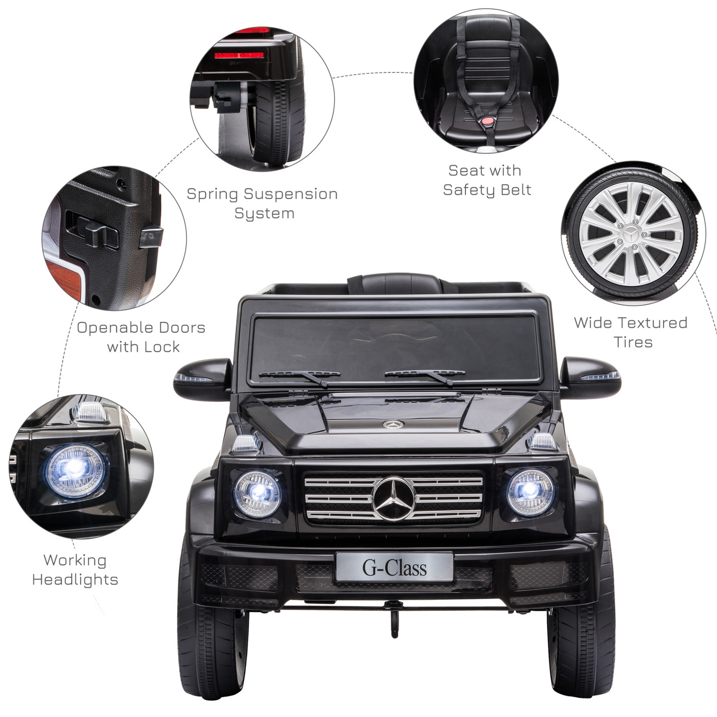 Mercedes Benz 12V Battery-powered 2 Motors Kids Electric Ride On Car Mercedes Benz G500 Toy with Parental Remote Control Music Lights MP3 Suspension Wheels for 3-8 Years Old Black