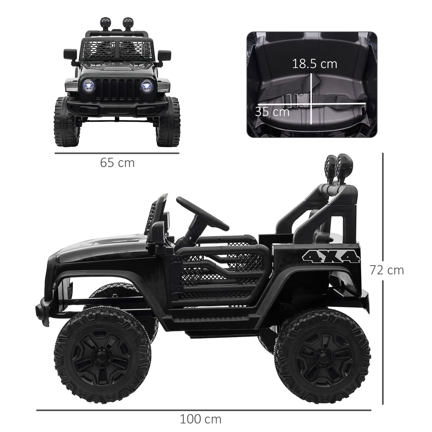 12V Battery-powered 2 Motors Kids Electric Ride On Car Truck Off-road Toy with Parental Remote Control Horn Lights Suspension Wheels for 3-6 Years Old Black