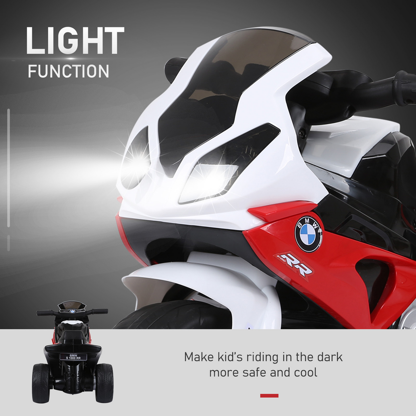 Licensed BMW 3 Wheel Electric Motorbike Ride on Motorcycle w/ Headlights Music Battery Powered Play Bike 6V Red BMW S1000RR