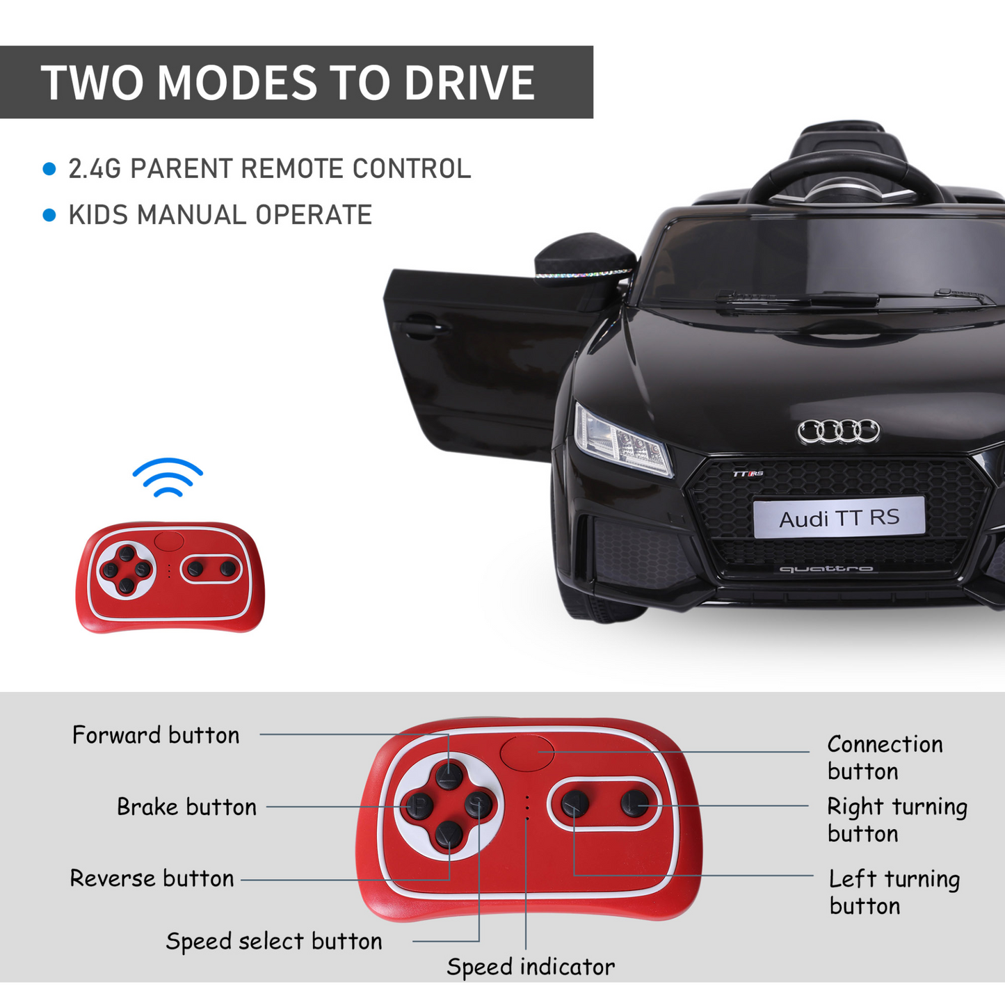 Audi TT 12V Rechargeable Battery Ride On Car w/ Remote Forward Reverse Lights Horn MP3 Player Red w/ Seat Belt Audi TT