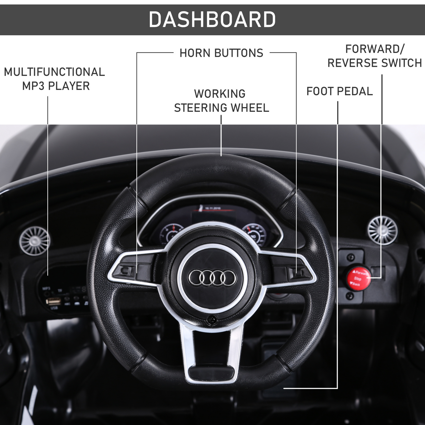 Audi TT 12V Rechargeable Battery Ride On Car w/ Remote Forward Reverse Lights Horn MP3 Player Red w/ Seat Belt Audi TT