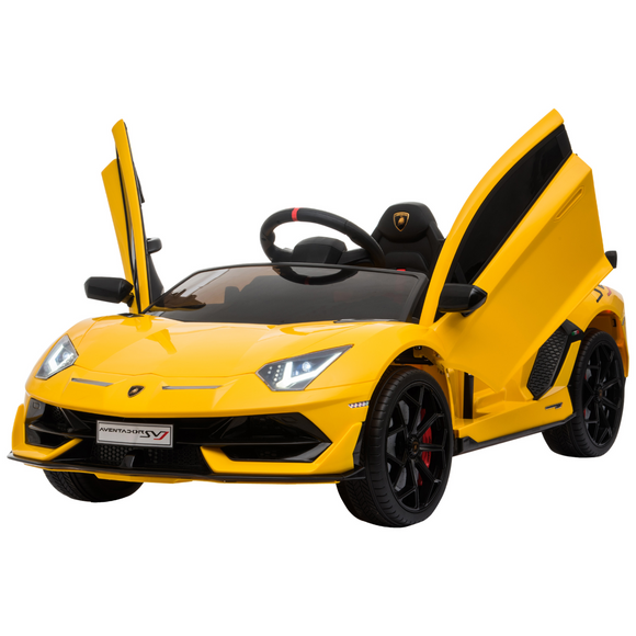 Lamborghini SVJ 12V Battery-powered 2 Motors Kids Electric Ride On Car Lamborghini Aventador Racing Car Toy with Parental Remote Control Music Lights Suspension Wheels for 3-8 Years Old Yellow