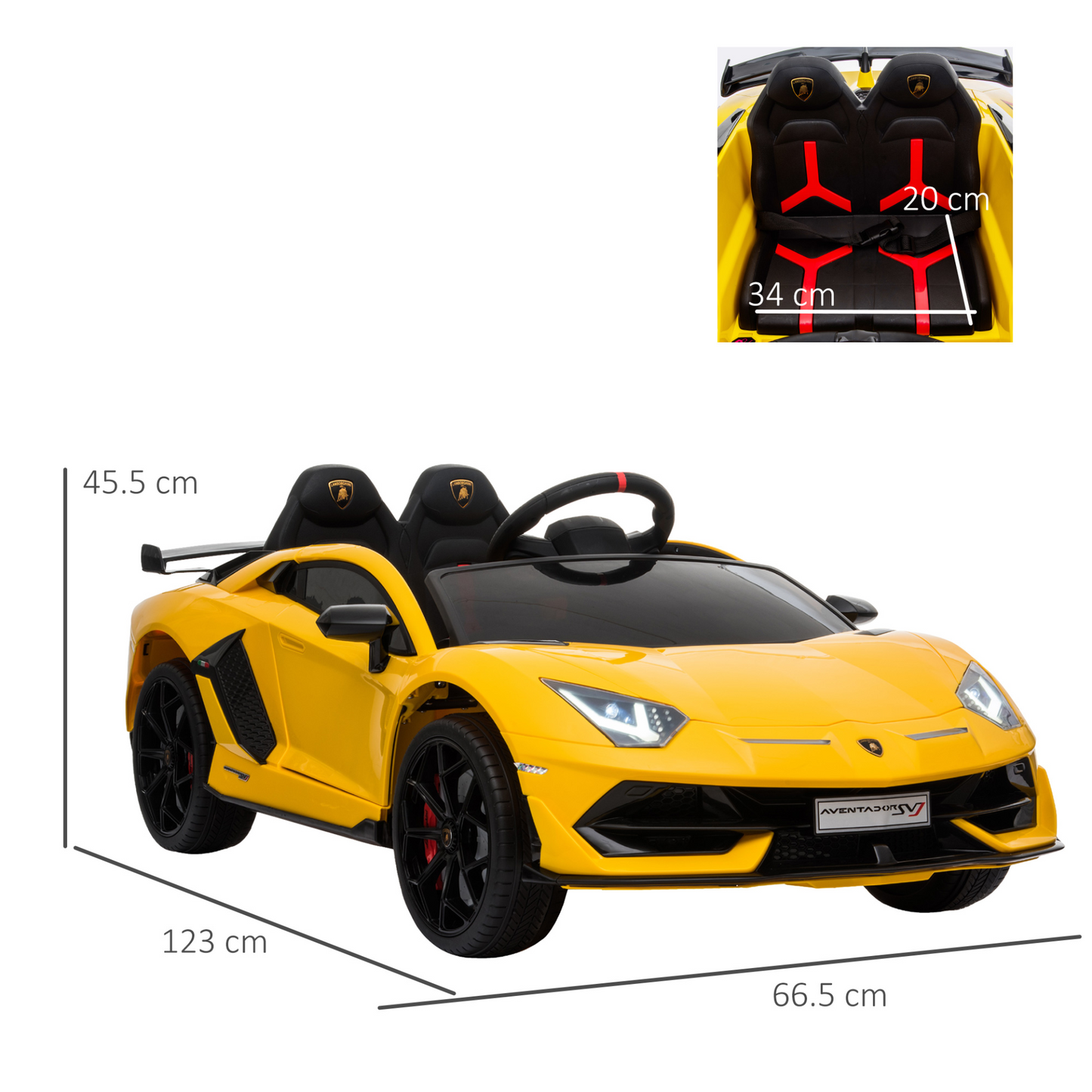 Lamborghini SVJ 12V Battery-powered 2 Motors Kids Electric Ride On Car Lamborghini Aventador Racing Car Toy with Parental Remote Control Music Lights Suspension Wheels for 3-8 Years Old Yellow