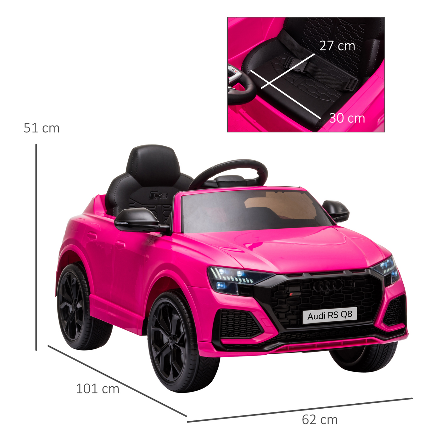 Audi RS Q8 6V Kids Electric Ride On Car RS Q8 Licensed Toy Car with Remote Control Music Lights USB MP3 Bluetooth for 3-5 Years Old Pink