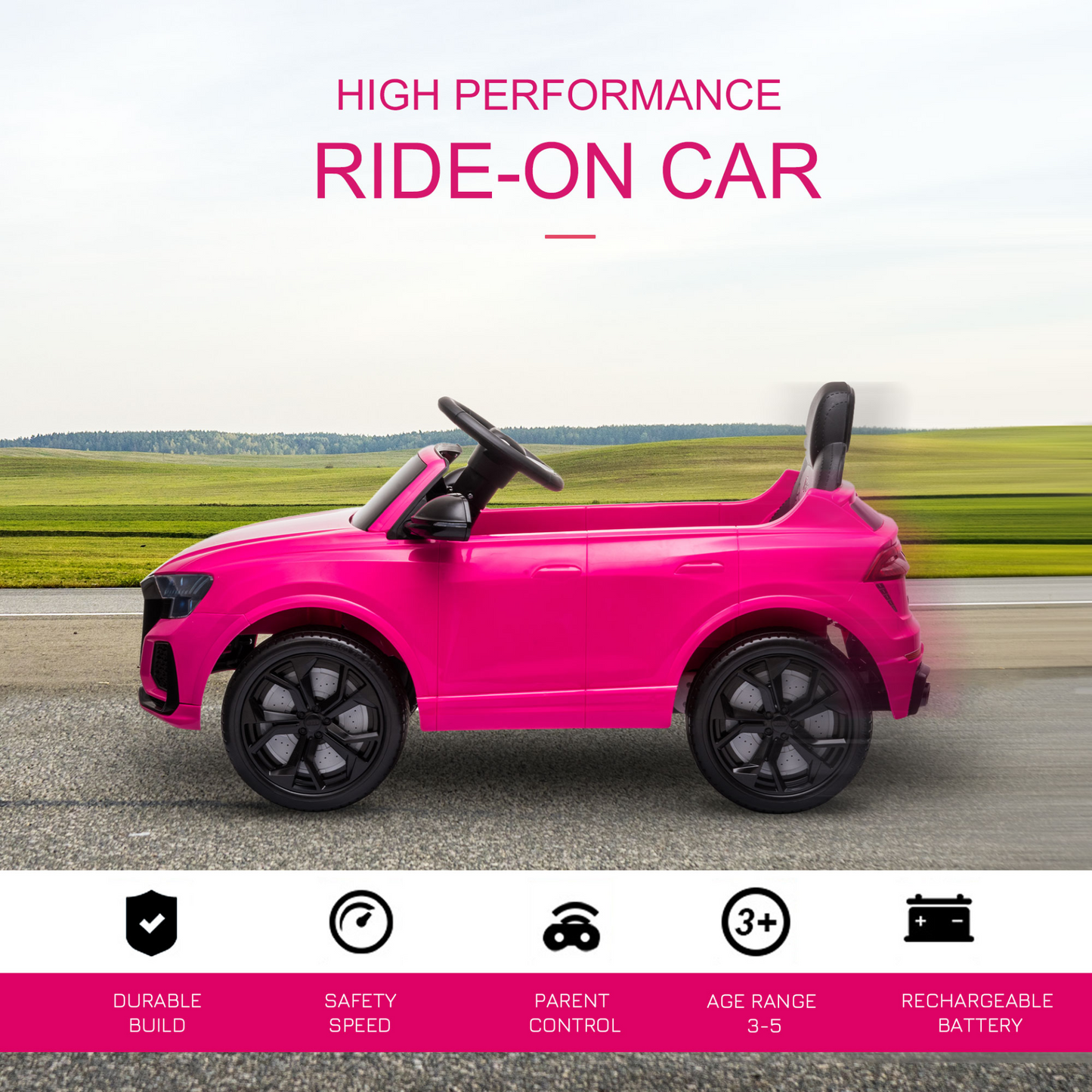 Audi RS Q8 6V Kids Electric Ride On Car RS Q8 Licensed Toy Car with Remote Control Music Lights USB MP3 Bluetooth for 3-5 Years Old Pink