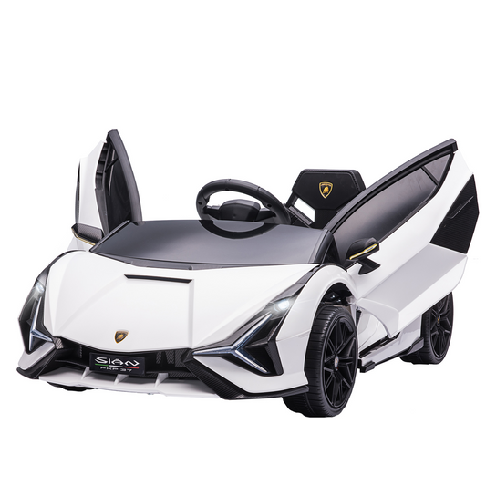 Lamborghini Sian 12V Kids Electric Ride On Car 2 Motors Licensed Toy Car with Remote Control Music Lights MP3 for 3-5 Years White