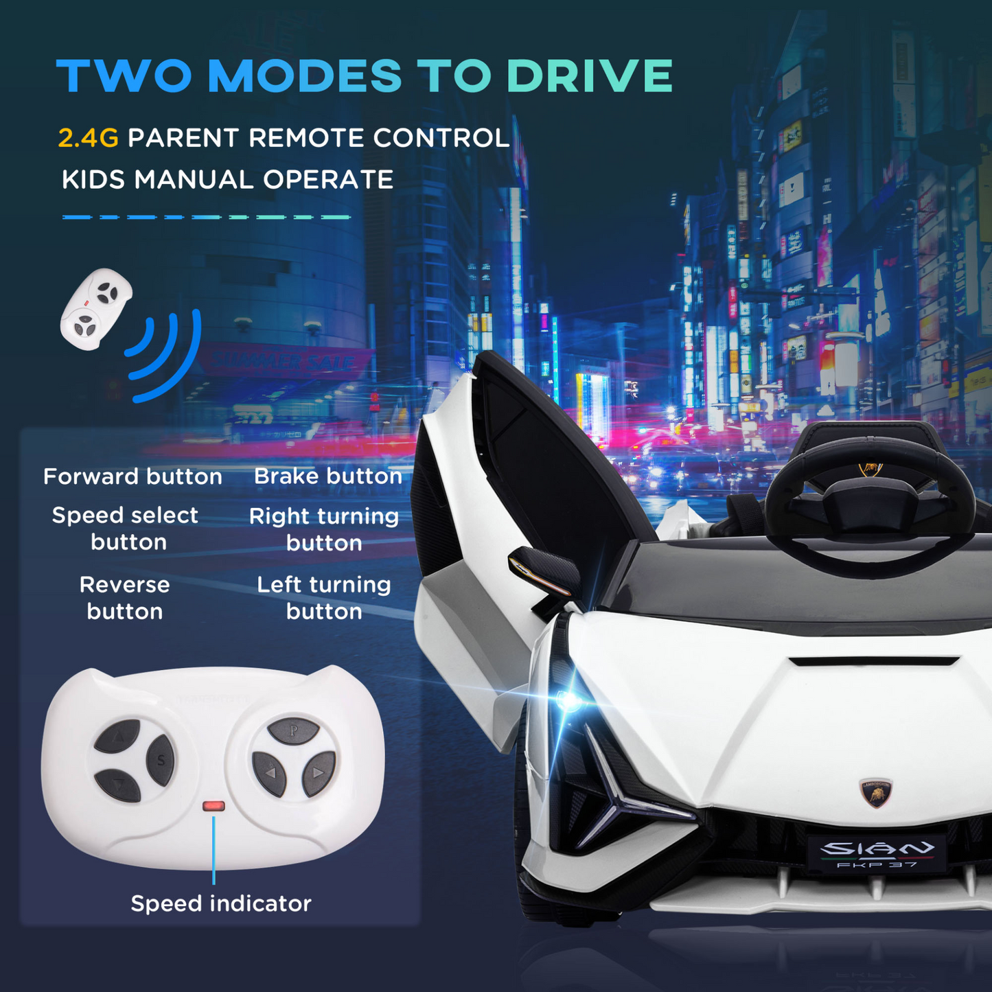 Lamborghini Sian 12V Kids Electric Ride On Car 2 Motors Licensed Toy Car with Remote Control Music Lights MP3 for 3-5 Years White