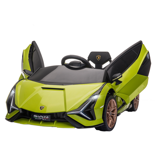 Lamborghini Sian 12V Kids Electric Ride On Car 2 Motors Licensed Toy Car with Remote Control Music Lights MP3 for 3-5 Years Green