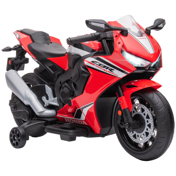 Licensed Honda 6V Kids Electric Motorbike Ride On Motorcycle Vehicle w/ Headlights, Music, Training Wheels, for Ages 3-5 Years Red
