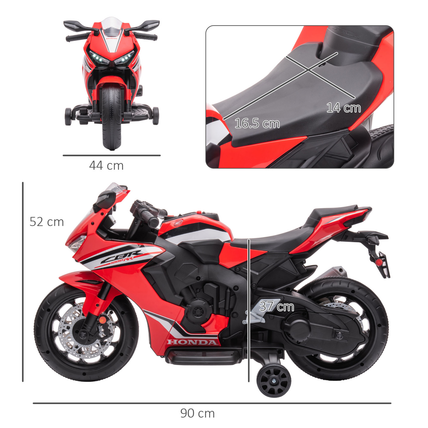 Licensed Honda 6V Kids Electric Motorbike Ride On Motorcycle Vehicle w/ Headlights, Music, Training Wheels, for Ages 3-5 Years Red