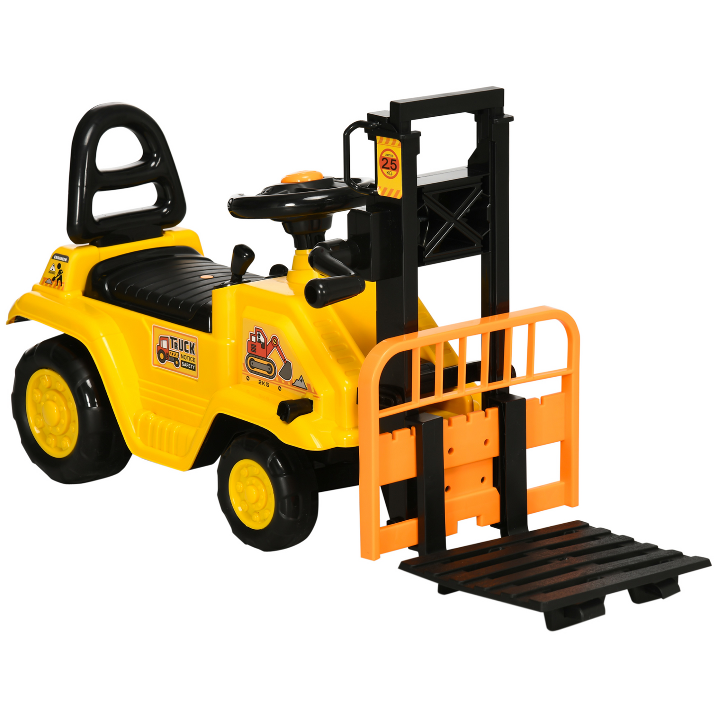 Kids Ride on Forklift Truck w/ Fork and Tray, Ride-On Tractor w/ Under Seat Storage, Treaded Wheels, No Power Design