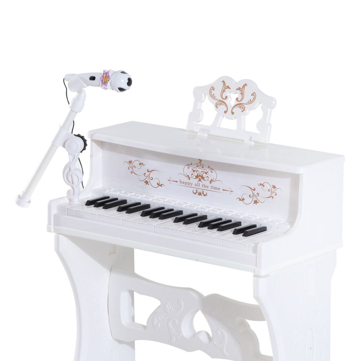 37 Keys Kids Piano Mini Electronic Keyboard Light Kids Musical Instrument Educational Game Children Grand Piano Toy Set w/Stool & Microphone & Music Stand (White)