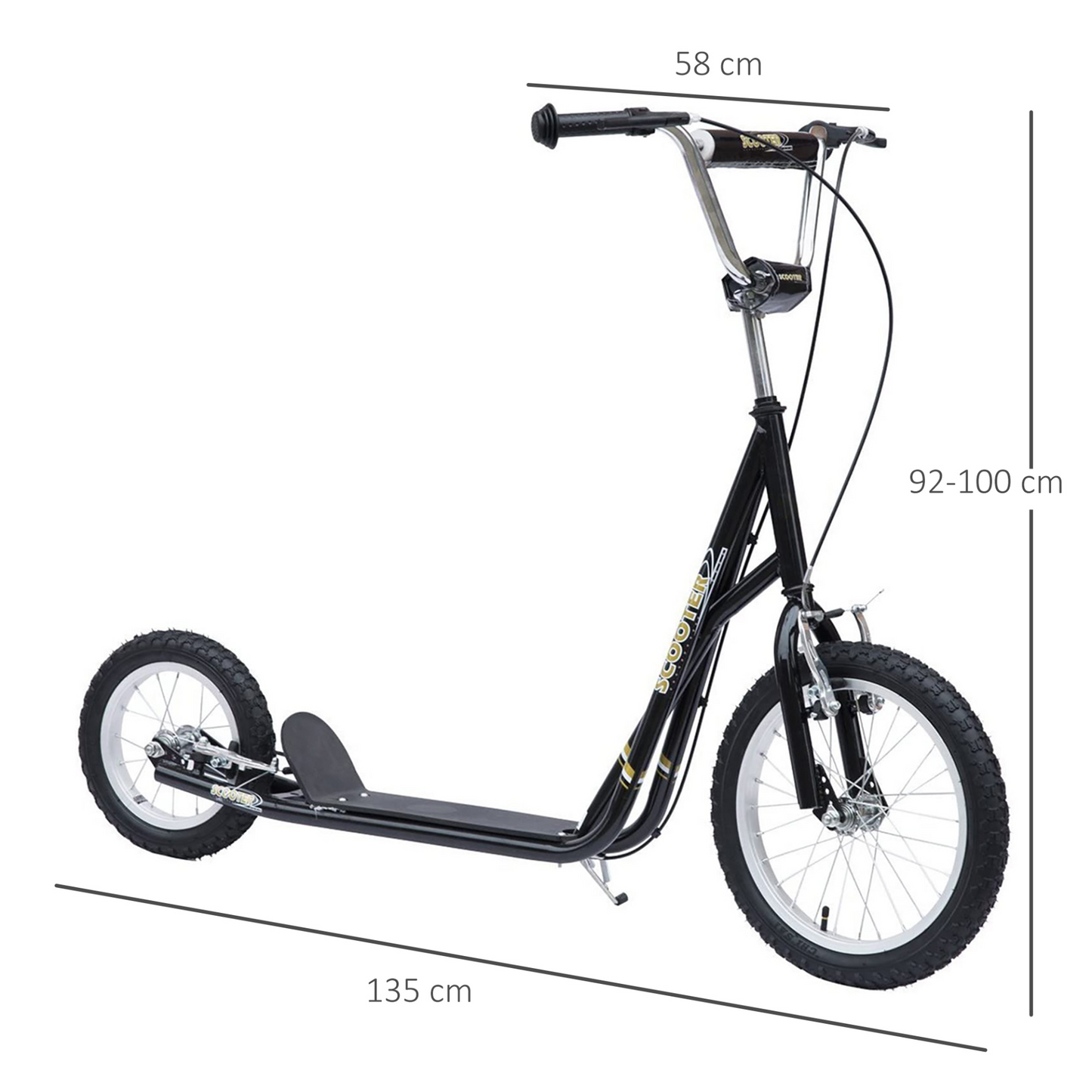 Teen Stunt Scooter Push Kick Scooters for Kids with Rubber Wheels Adjustable Handlebar Front Rear Dual Brakes Kickstand, for 5+ Years, Black