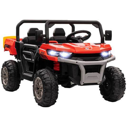 Two-Seater Kids Ride-On Car with Electric Bucket, 12V Battery-Powered Electric UTV with Shovel, Parental Remote, Spring Suspension, Working Horn, Music - Red