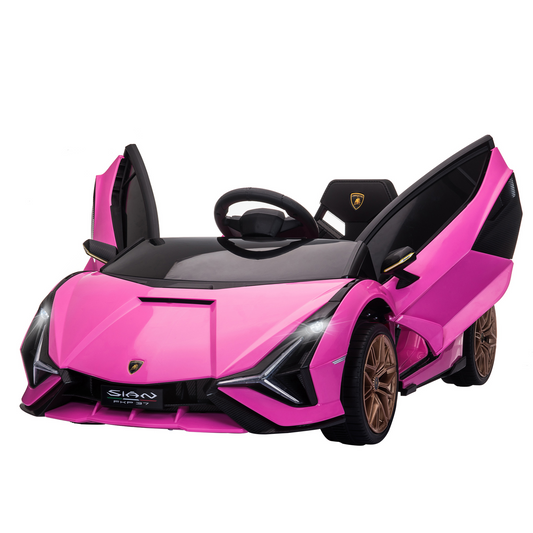 Lamborghini Sian 12V Kids Electric Ride On Car 2 Motors Licensed Toy Car with Remote Control Music Lights MP3 for 3-5 Years Pink