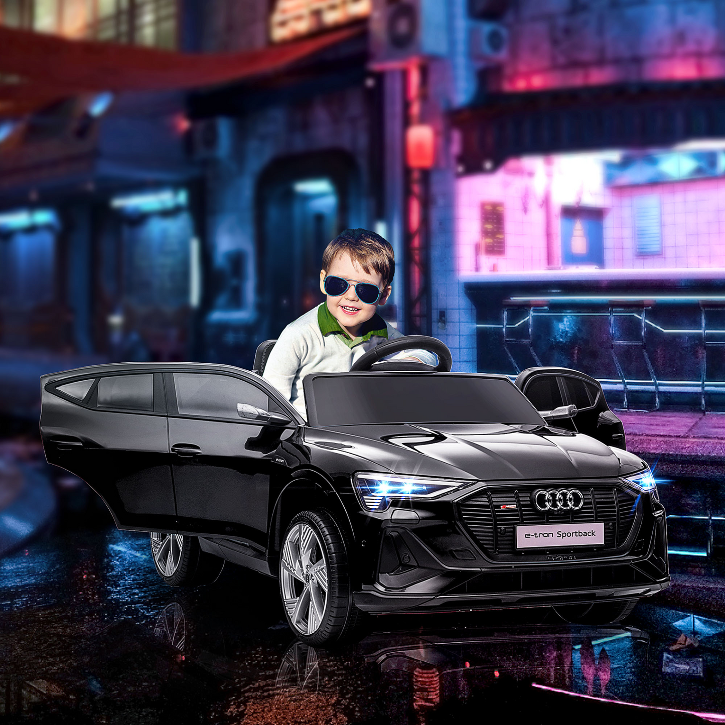 Audi E-tron Licensed 12V Kids Electric Ride On Car with Parental Remote Music Lights MP3 Suspension Wheels for 3-5 Years Black