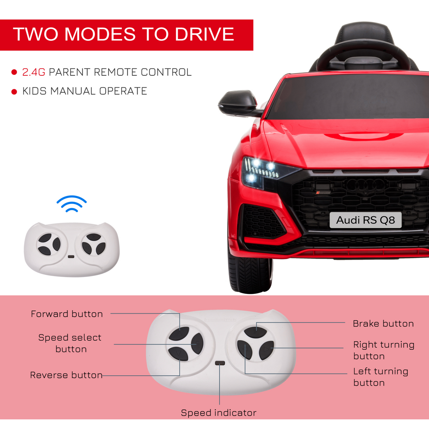 Audi RS Q8 6V Kids Electric Ride On Car RS Q8 Licensed Toy Car with Remote Control Music Lights USB MP3 Bluetooth for 3-5 Years Old Red