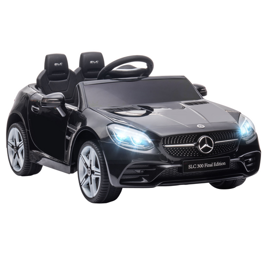 Mercedes Benz SLC 300 Licensed 12V Kids Electric Ride On Car with Parental Remote Two Motors Music Lights Suspension Wheels for 3-6 Years Black