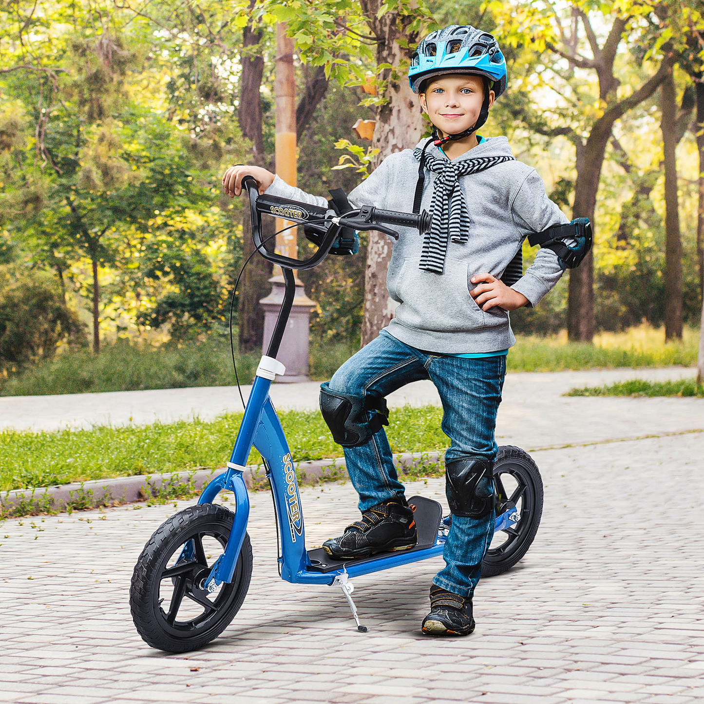 Teen Push Scooter Kids Children Stunt Scooter w/ 12" EVA Tyres, Blue