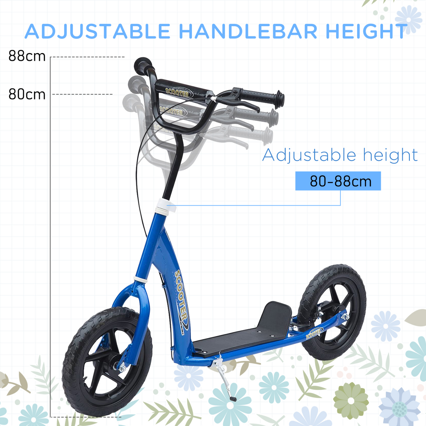 Teen Push Scooter Kids Children Stunt Scooter w/ 12" EVA Tyres, Blue