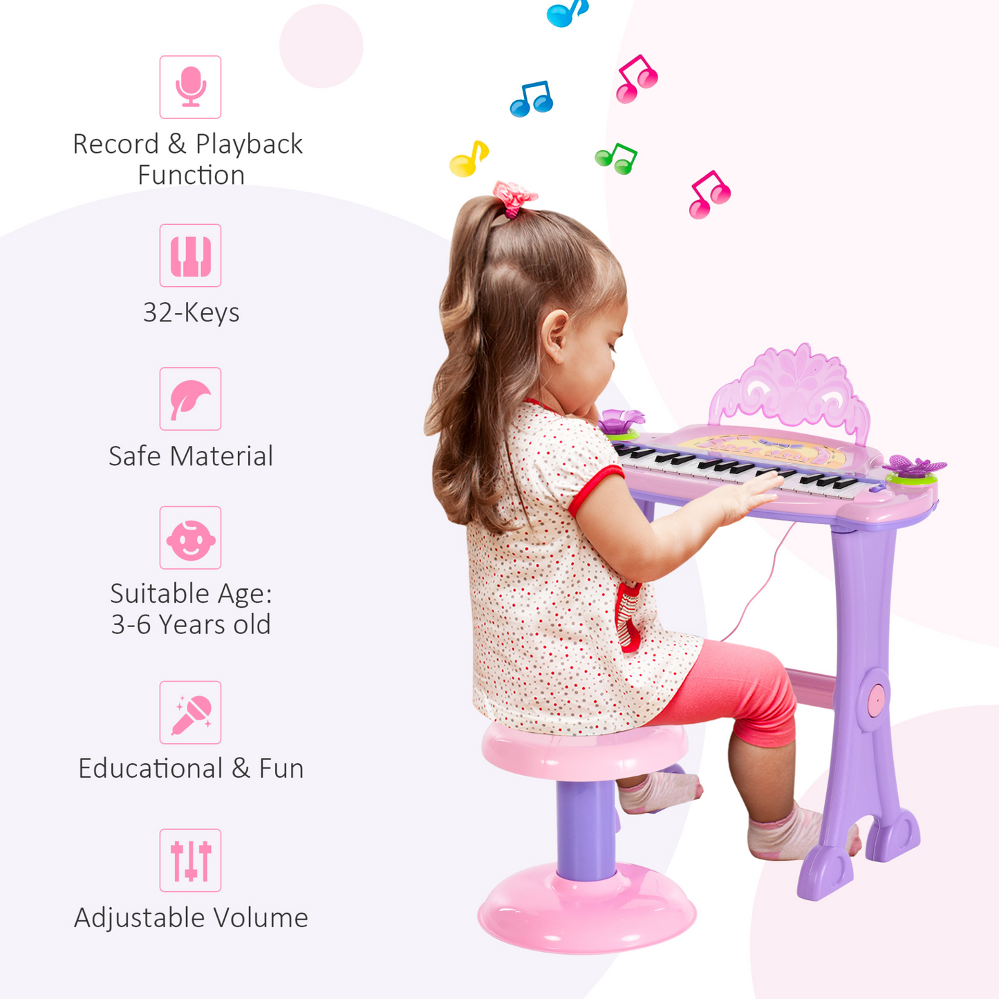 32 Keys Kids Mini Electronic Keyboard Musical Instrument Educational Game Toy Children Grand Piano Stool Micropho