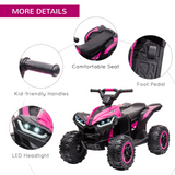 12V Electric Quad Bikes for Kids Ride On Car ATV Toy, with Forward Reverse Functions, LED Headlights, for Ages 3-5 Years - Pink