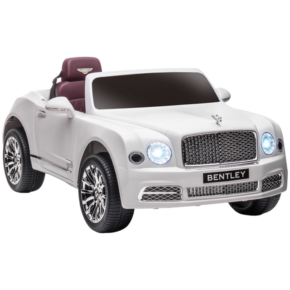 Bentley Mulsanne Licensed Kids Electric Ride-On Car 12V Powered Toy Car w/ Remote Control, Music, Horn, Lights, MP3 Slot, Suspension Wheels, for Ages 3-6 Years - White