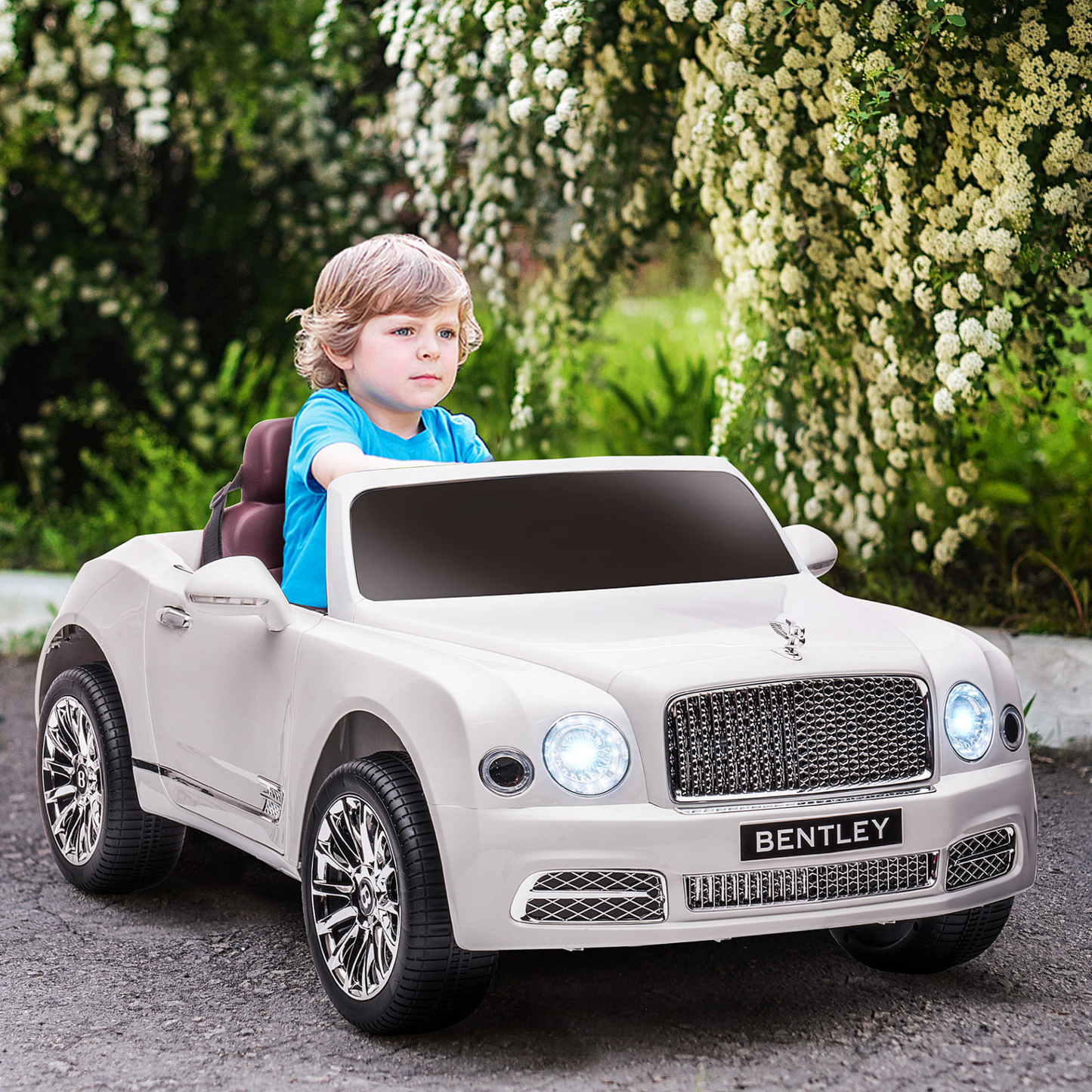 Bentley Mulsanne Licensed Kids Electric Ride-On Car 12V Powered Toy Car w/ Remote Control, Music, Horn, Lights, MP3 Slot, Suspension Wheels, for Ages 3-6 Years - White