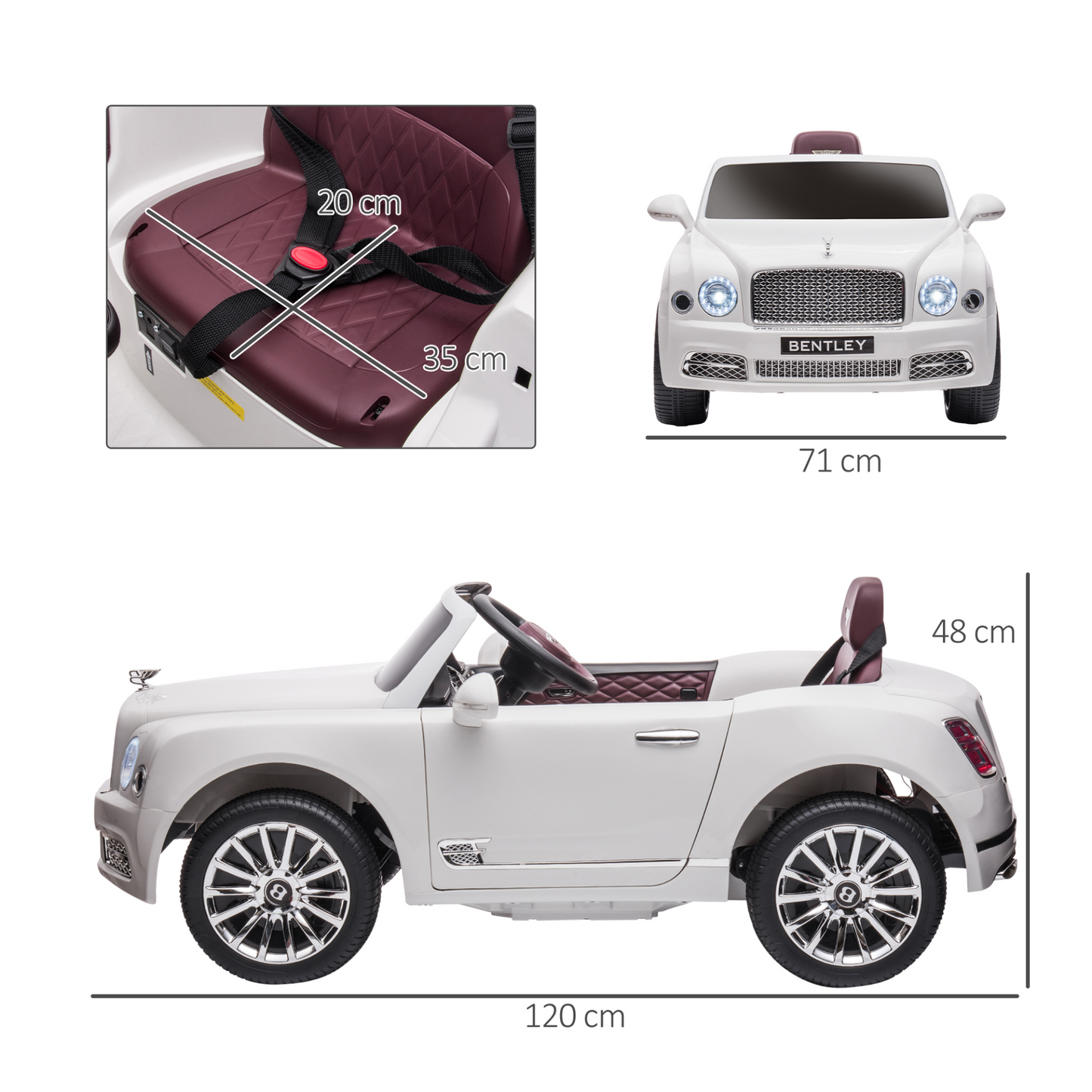 Bentley Mulsanne Licensed Kids Electric Ride-On Car 12V Powered Toy Car w/ Remote Control, Music, Horn, Lights, MP3 Slot, Suspension Wheels, for Ages 3-6 Years - White