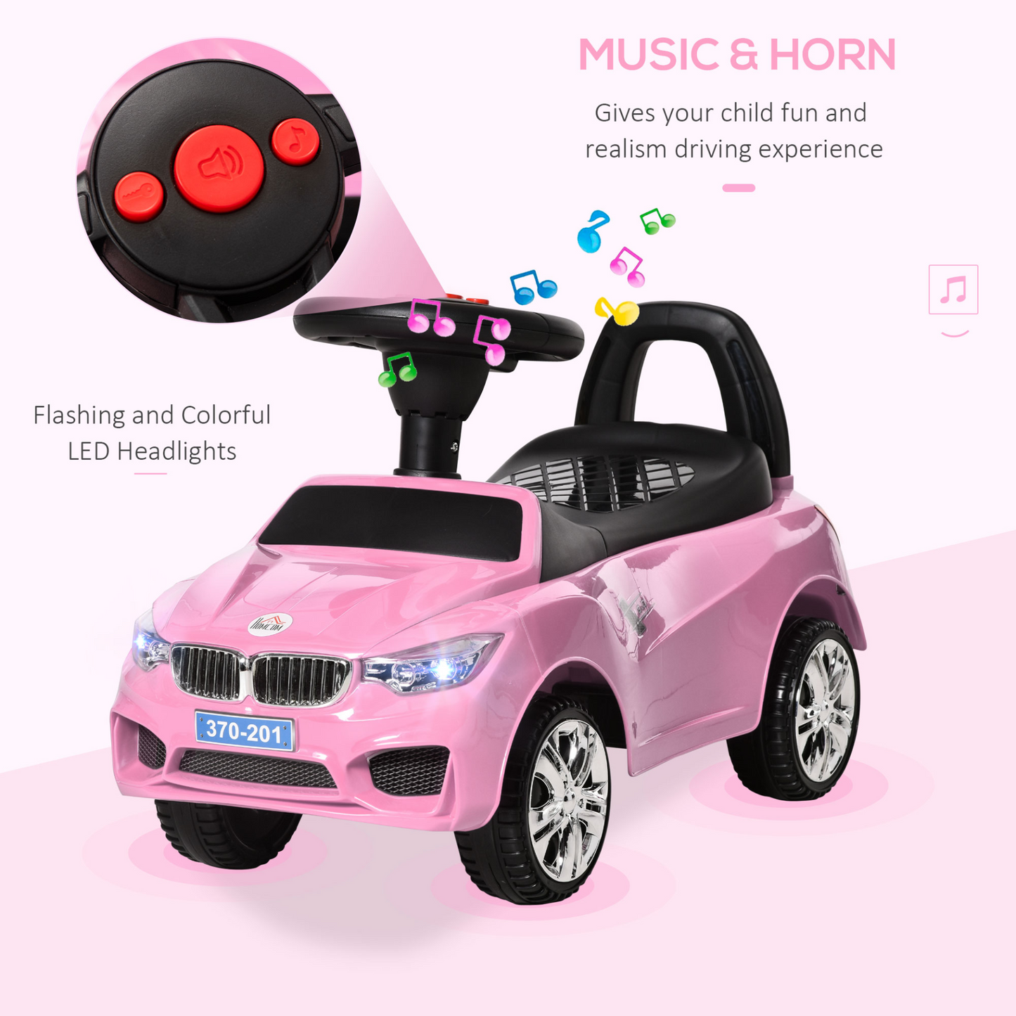 Ride on Car Baby Toddler Walker Foot to Floor Sliding Car Slider w/ Horn Music Working Lights Storage for 1.5 - 3 Years Old Pink