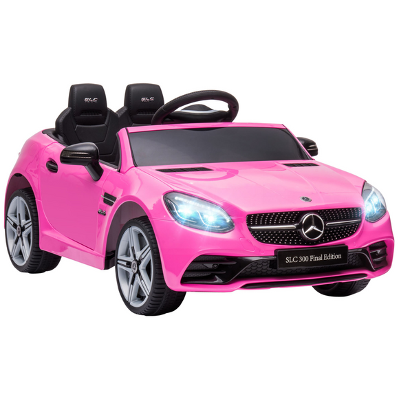 Mercedes Benz SLC 300 Licensed 12V Kids Electric Ride On Car with Parental Remote Two Motors Music Lights Suspension Wheels for 3-6 Years Pink
