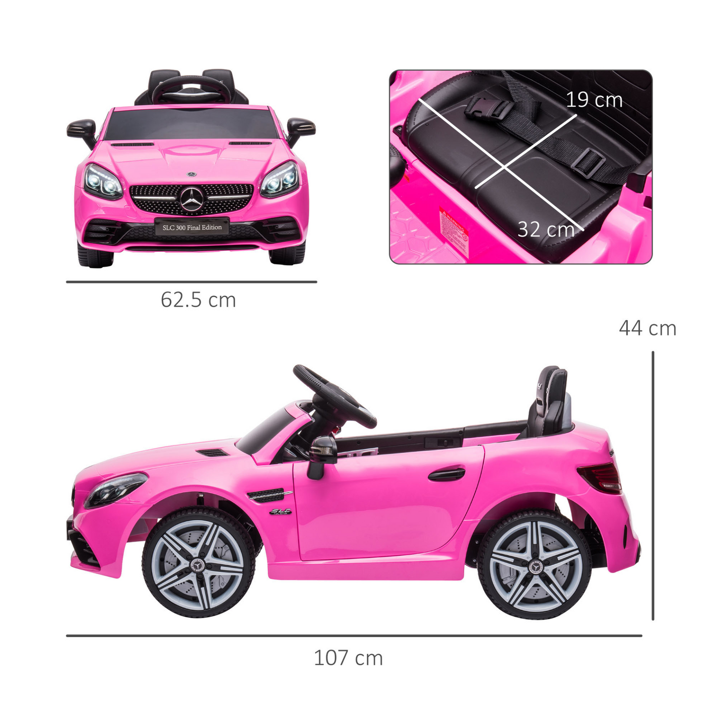 Mercedes Benz SLC 300 Licensed 12V Kids Electric Ride On Car with Parental Remote Two Motors Music Lights Suspension Wheels for 3-6 Years Pink