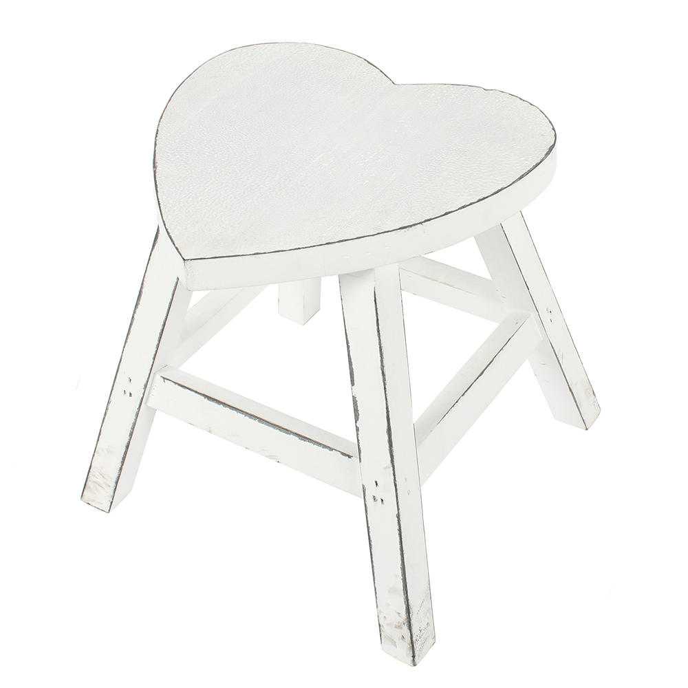 White Shabby Heart Stool