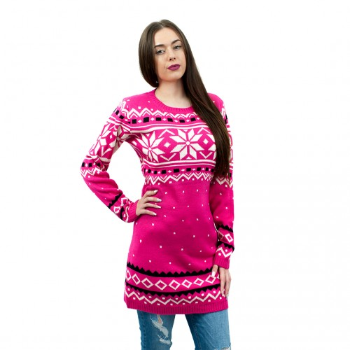 Miss Lulu Ladies Christmas Jumper With Snowflake Pattern Small - Pink