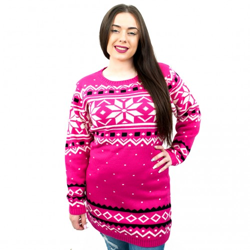 Miss Lulu Ladies Christmas Jumper With Snowflake Pattern Small - Pink