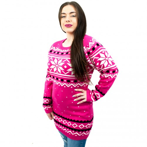 Miss Lulu Ladies Christmas Jumper With Snowflake Pattern Small - Pink