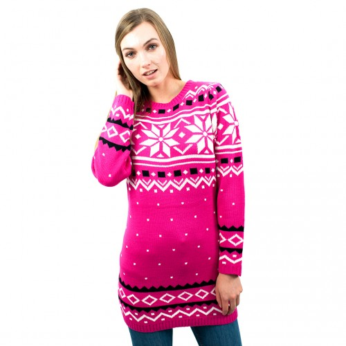 Miss Lulu Ladies Christmas Jumper With Snowflake Pattern Small - Pink